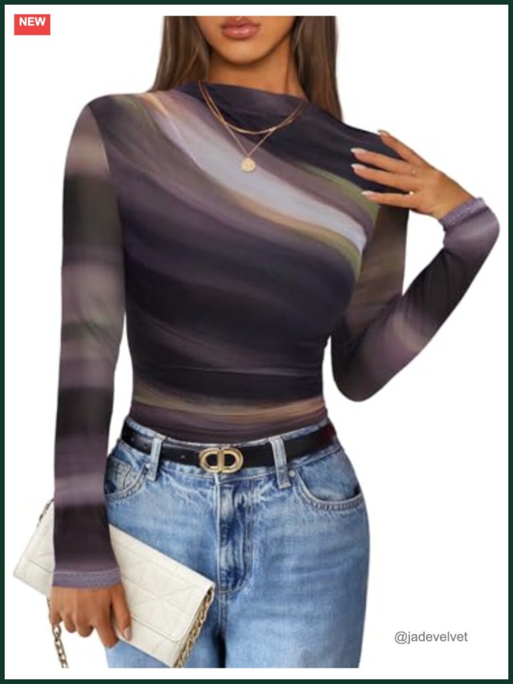 Floral Mesh Long Sleeve Fitted Shirt Mock Neck Ruched Top for Women